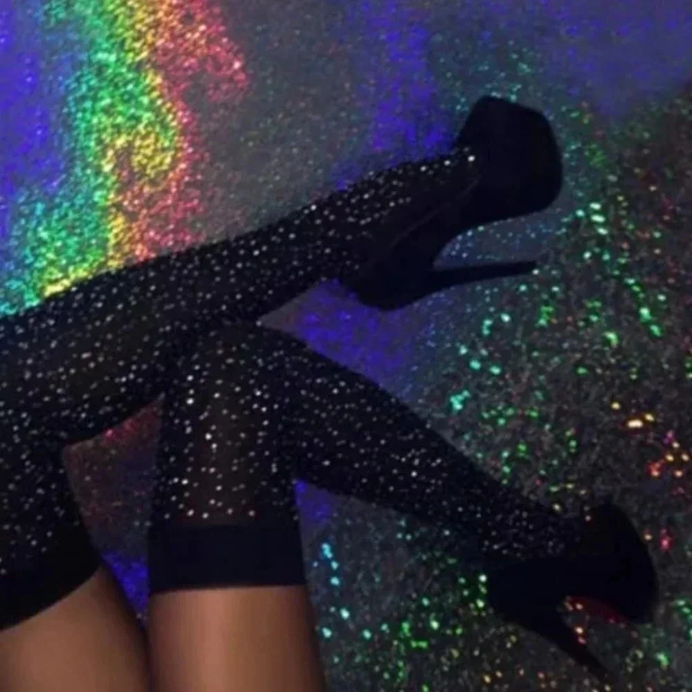 White Sequin Knee High Socks Sparkle White Sexy Sparkle Socks for Dress